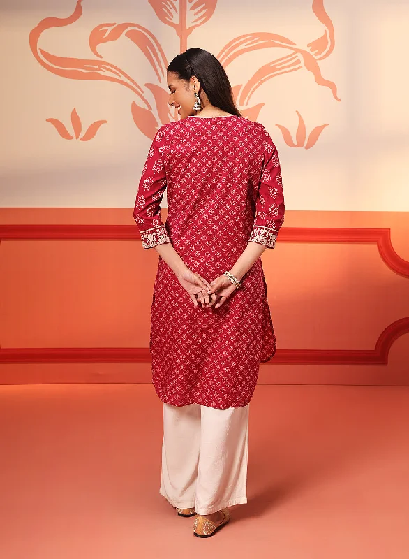 Kyra Cherry Red Printed Cotton Designer Kurta for Women