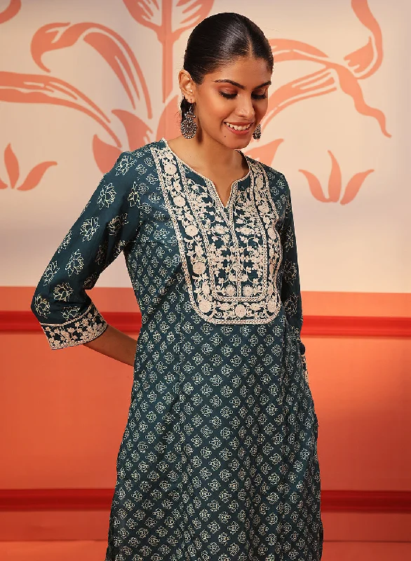 Kyra Indigo Printed Cotton Designer Kurta for Women