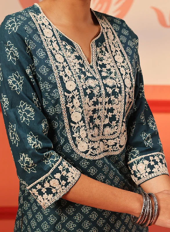 Kyra Indigo Printed Cotton Designer Kurta for Women