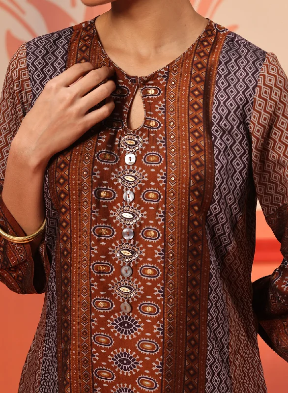 Laiba Cocoa Printed Kurta for Women