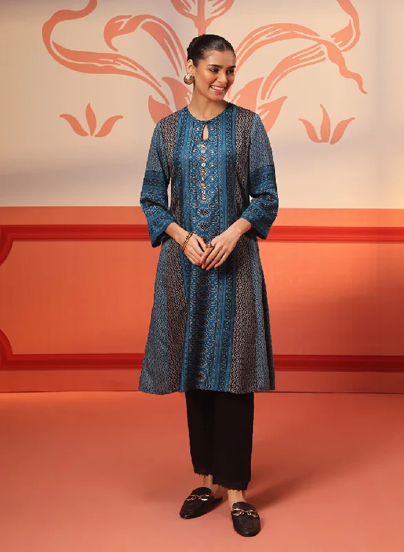 Laiba Dark Teal Printed Kurta for Women