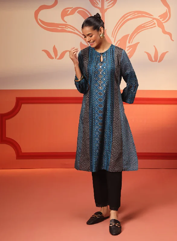 Laiba Dark Teal Printed Kurta for Women