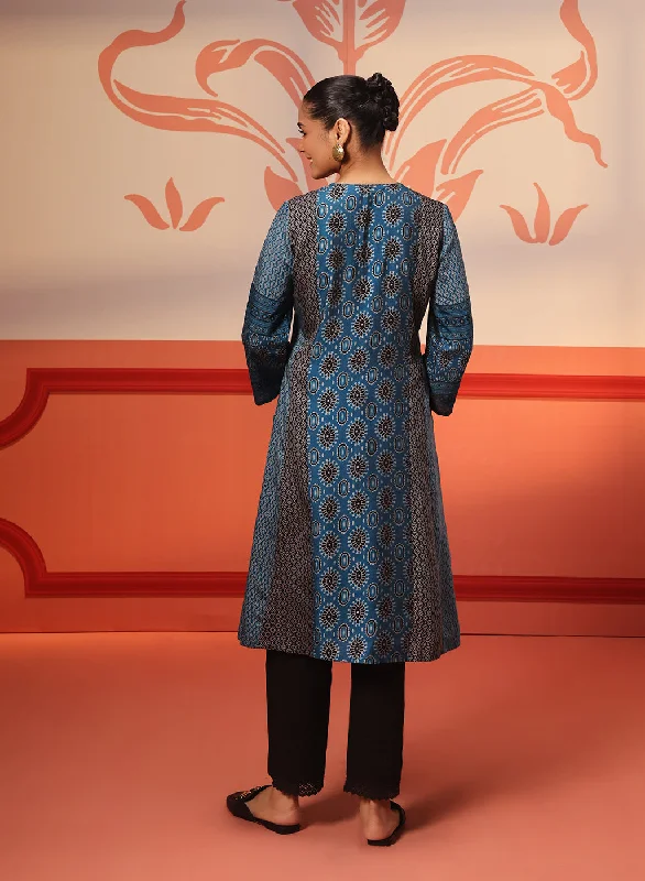 Laiba Dark Teal Printed Kurta for Women