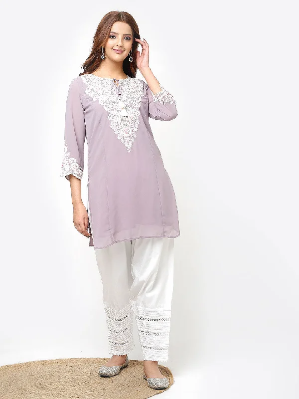 Light Lavender Tunic with Dori Neck and Round Hem