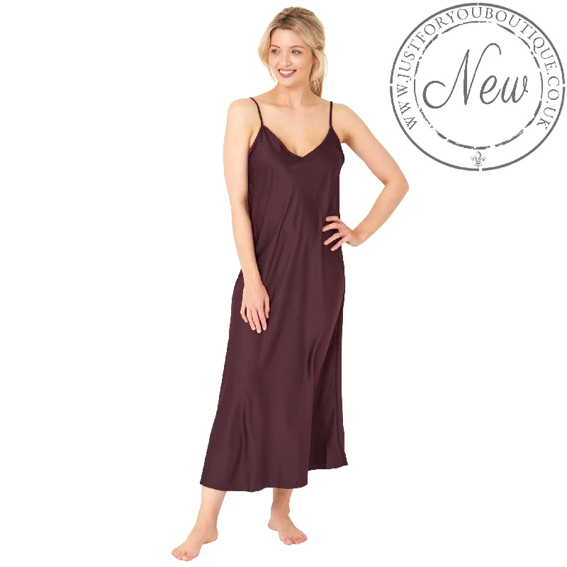 Long Full Length Plain Wine Sexy Mat Satin Chemise Nightdress Negligee Lingerie PLUS SIZE