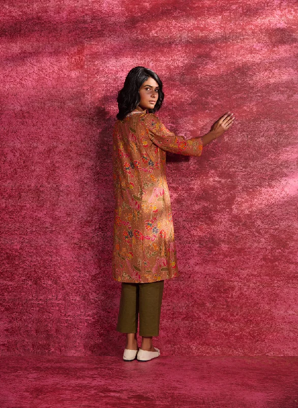 Meher Ash Brown Printed Cotton Silk Kurta