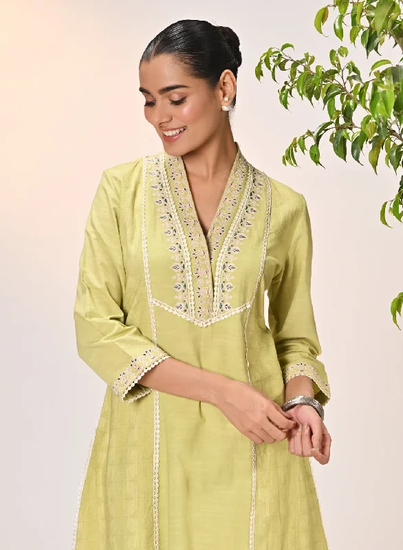 Mehnaz Green Embroidered Cotton Linen Kurta Set for Women