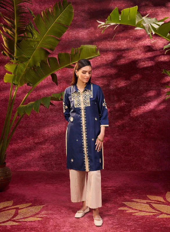 Mumtaz Navy Blue Embroidered Tunic for Women