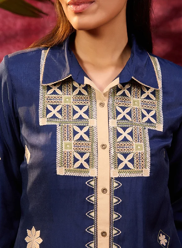 Mumtaz Navy Blue Embroidered Tunic for Women