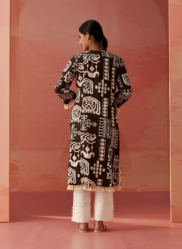 Ravleen Chocolate Brown Printed Long Rayon Kurta