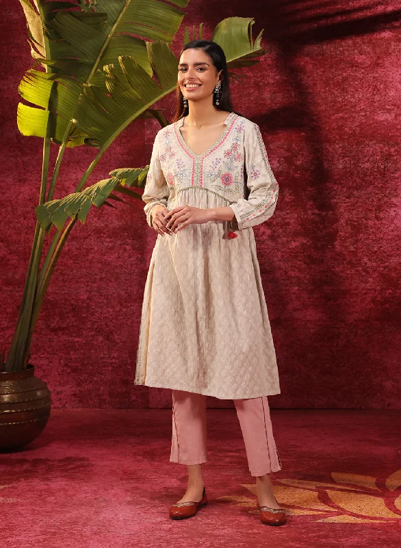 Rose Bud Green Embroidered Cotton Jacquard Designer Kurta Set for Women