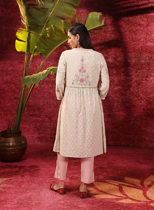 Rose Bud Green Embroidered Cotton Jacquard Designer Kurta Set for Women