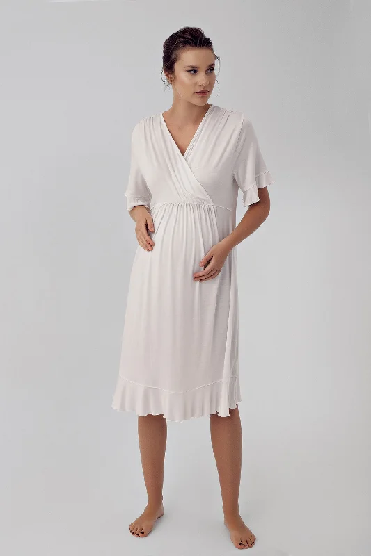 Shopymommy 16109 Double Breasted Maternity & Nursing Nightgown Ecru