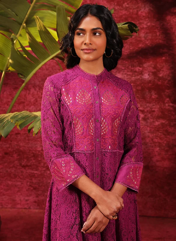 Sitara Grape Embroidered Raschel Net Designer Kurta