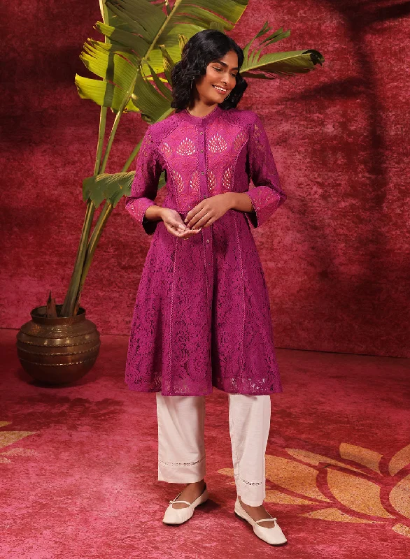 Sitara Grape Embroidered Raschel Net Designer Kurta