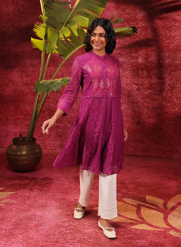 Sitara Grape Embroidered Raschel Net Designer Kurta