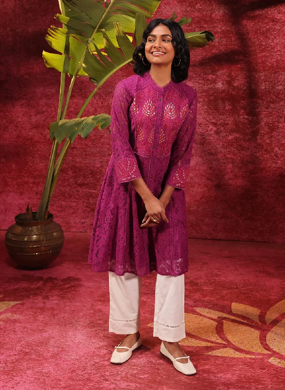 Sitara Grape Embroidered Raschel Net Designer Kurta