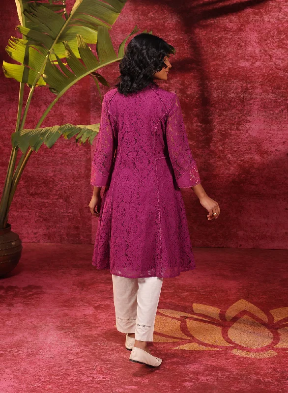 Sitara Grape Embroidered Raschel Net Designer Kurta