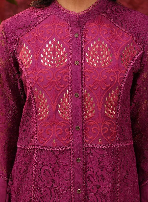 Sitara Grape Embroidered Raschel Net Designer Kurta