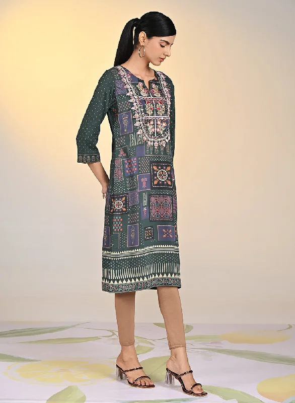 Sultana Green Mirror Work Kurta Set for Women