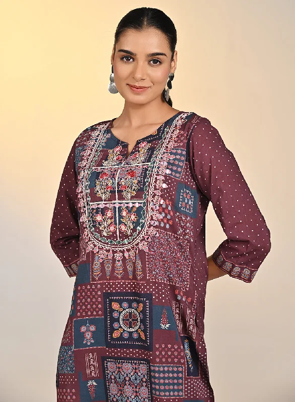 Sultana Maroon Mirror Work Kurta Set for Women