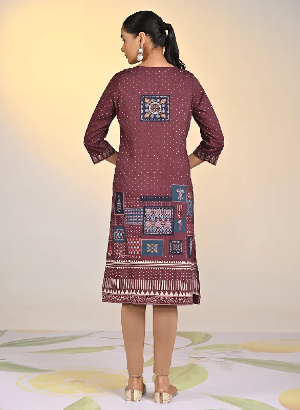 Sultana Maroon Mirror Work Kurta Set for Women