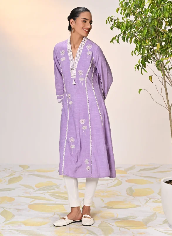 Zainab Mauve Embroidered Cotton Linen Indo-western Dress for Women