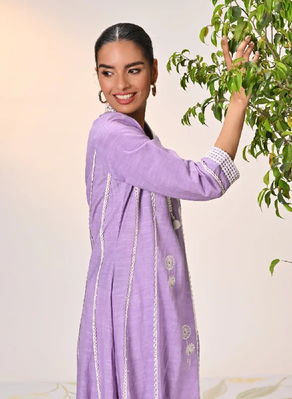 Zainab Mauve Embroidered Cotton Linen Indo-western Dress for Women