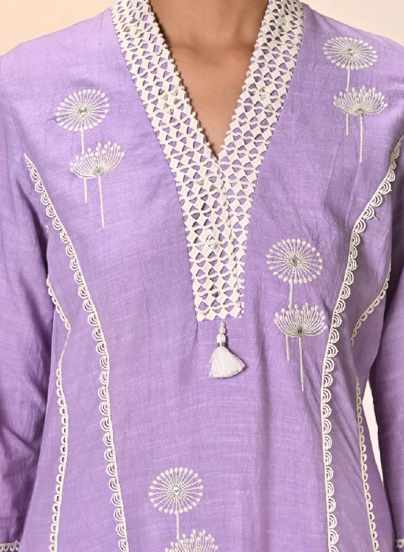 Zainab Mauve Embroidered Cotton Linen Indo-western Dress for Women