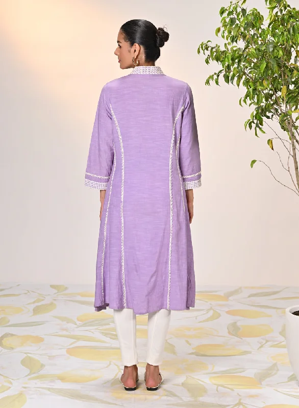 Zainab Mauve Embroidered Cotton Linen Indo-western Dress for Women