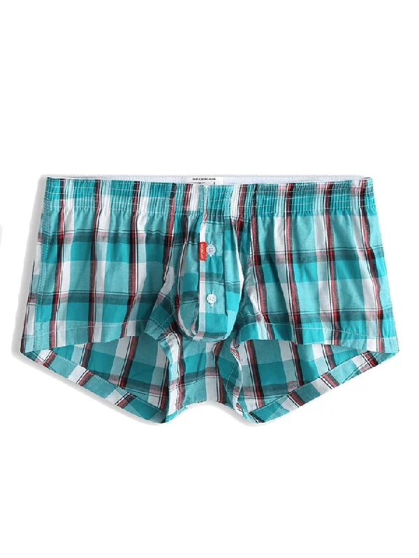 Mens Plaid Front Pouch Boxer Shorts