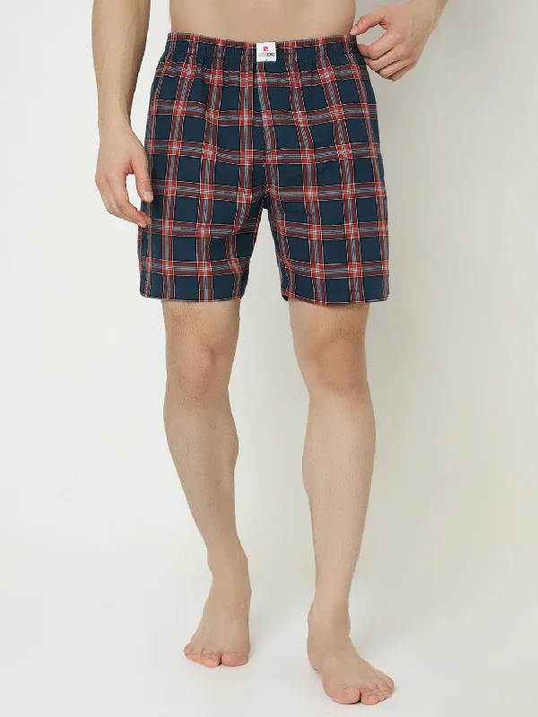 Underjeans by Spykar Men Premium Cotton Navy Checks Boxers