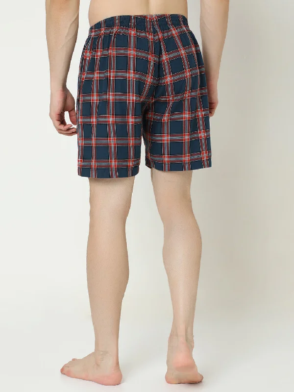 Underjeans by Spykar Men Premium Cotton Navy Checks Boxers