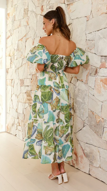 Balthazar Maxi Dress - Green / Blue Print