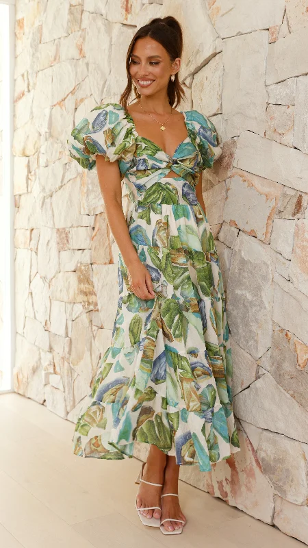 Balthazar Maxi Dress - Green / Blue Print