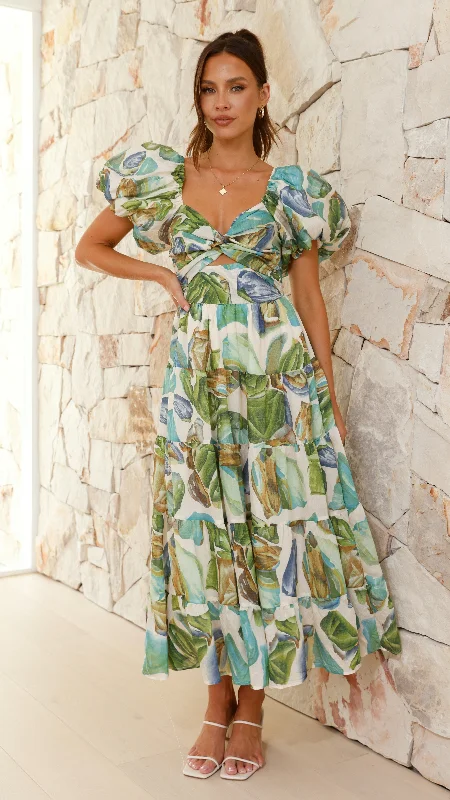 Balthazar Maxi Dress - Green / Blue Print