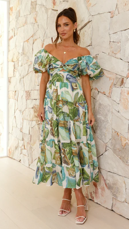 Balthazar Maxi Dress - Green / Blue Print