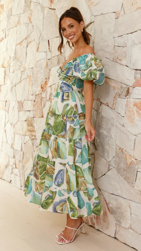 Balthazar Maxi Dress - Green / Blue Print