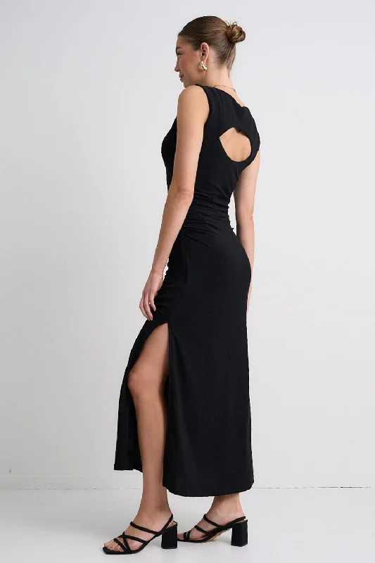 Fast Black Shimmer Stretch Sleeveless Maxi Dress