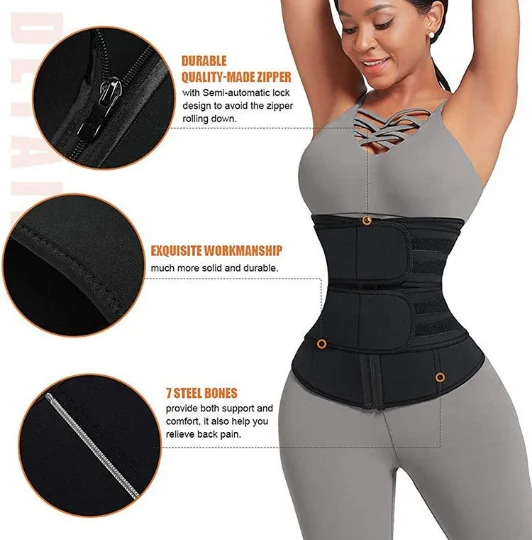 Women Slimming Workout Compression Double Belt Neoprene Waist Trainer Corset