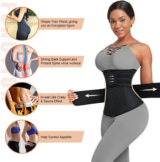 Women Slimming Workout Compression Double Belt Neoprene Waist Trainer Corset