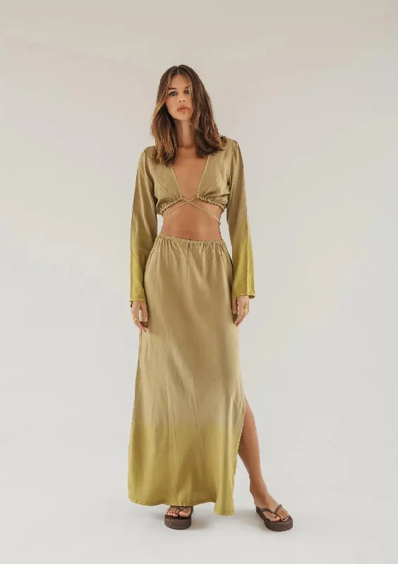 ADELE MAXI SKIRT - CURRY & OLIVE OIL OMBRE