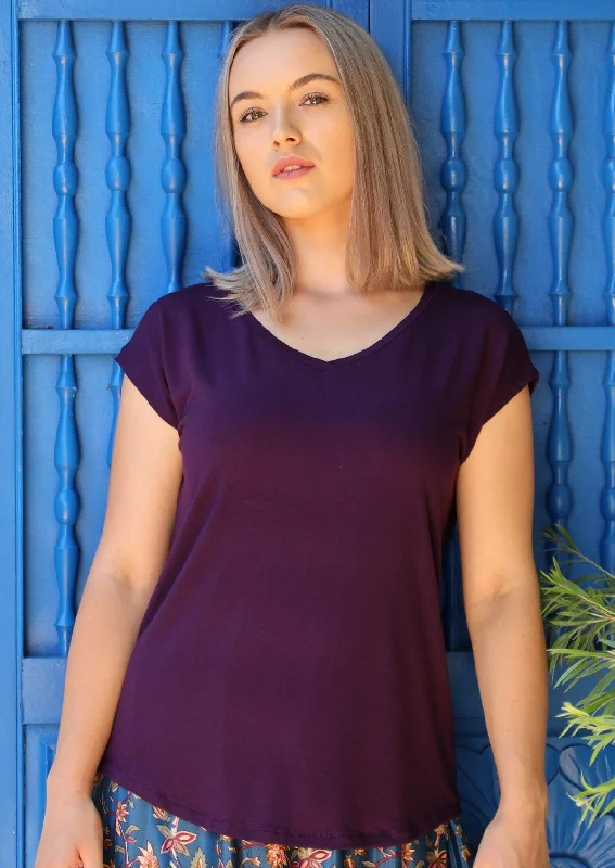 Simple Top V-neck Dark Purple