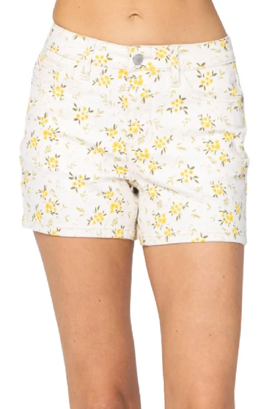 Flower Print Mid-Rise Shorts In Multi