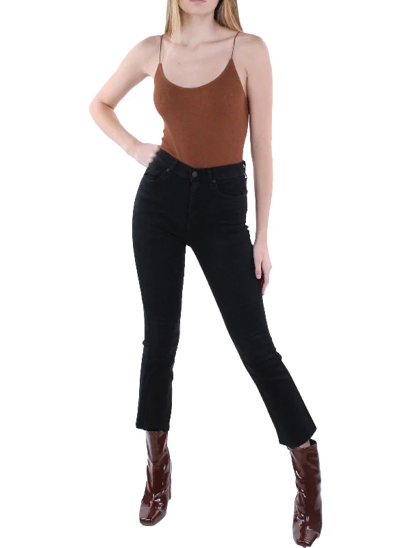 Womens High Waist Raw Hem Slim Jeans