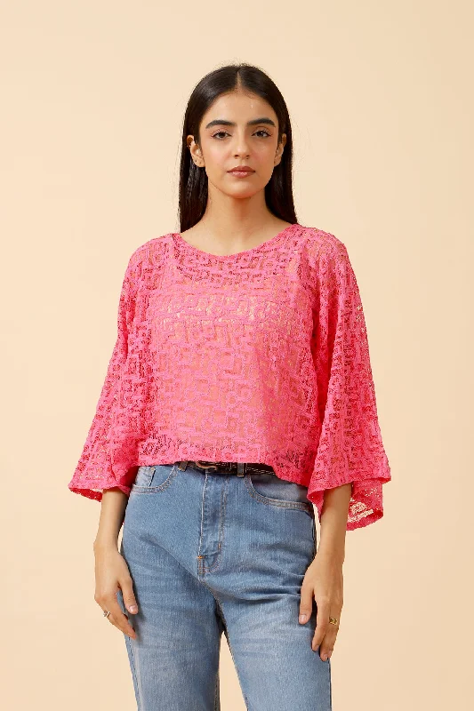 CROPPED NET KIMONO TOP