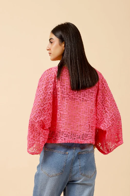 CROPPED NET KIMONO TOP