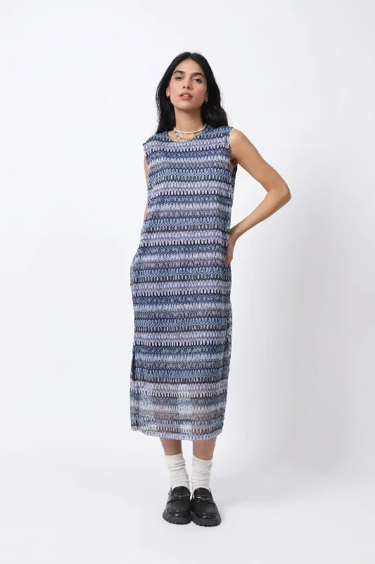 TEXTURED NET SLEEVELESS DRESS