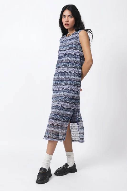 TEXTURED NET SLEEVELESS DRESS