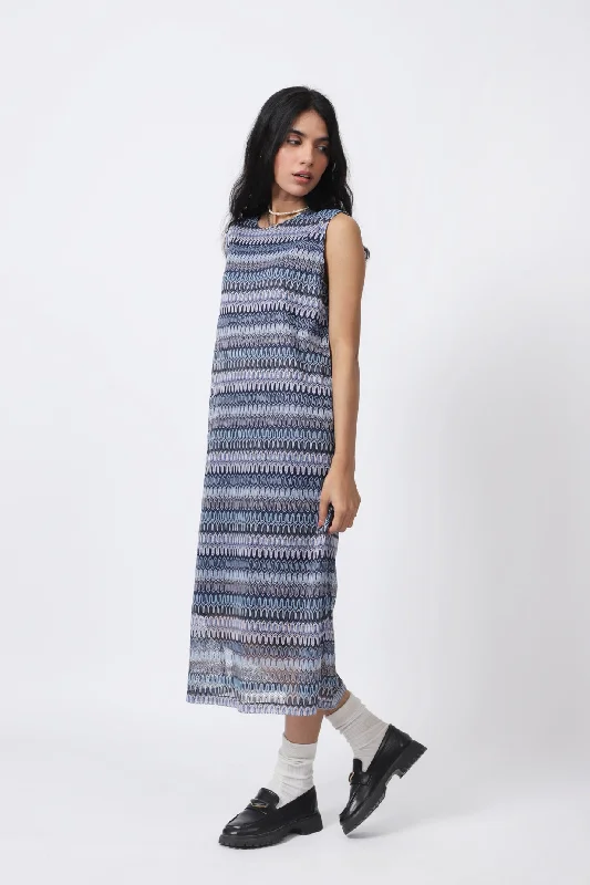 TEXTURED NET SLEEVELESS DRESS